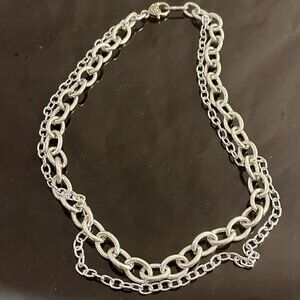 Silver Chain 2 Strand Necklace Lightweight Contemporary Punk Rock Modern Gift